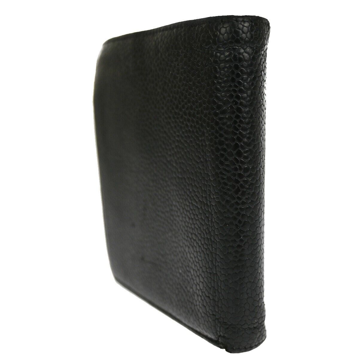 CHANEL CC Logo Bifold Wallet Caviar Skin Leather Black France Vintage 60EA462
