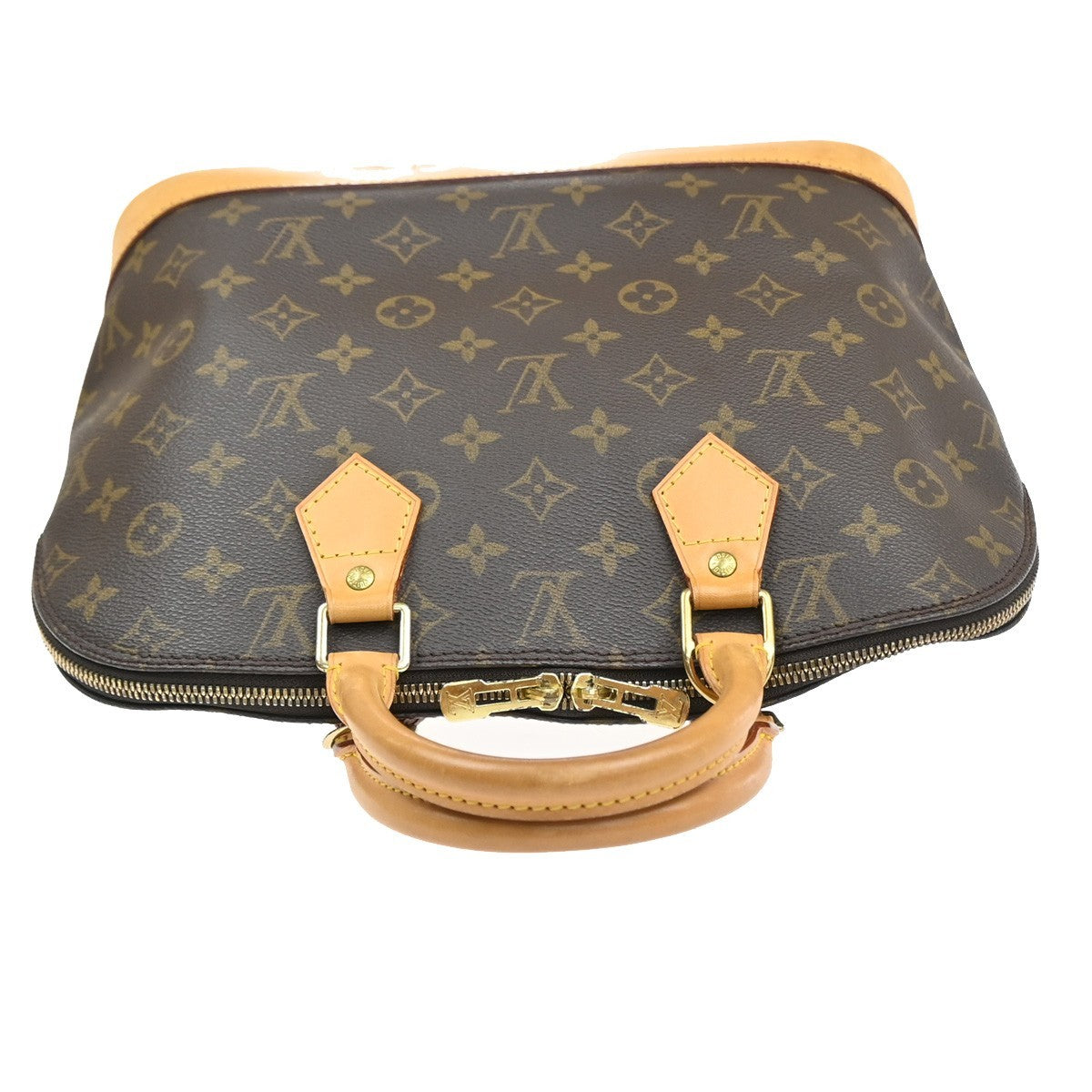 LOUIS VUITTON LV Logo Alma Hand Bag Monogram Leather Brown France M51130 17MA583