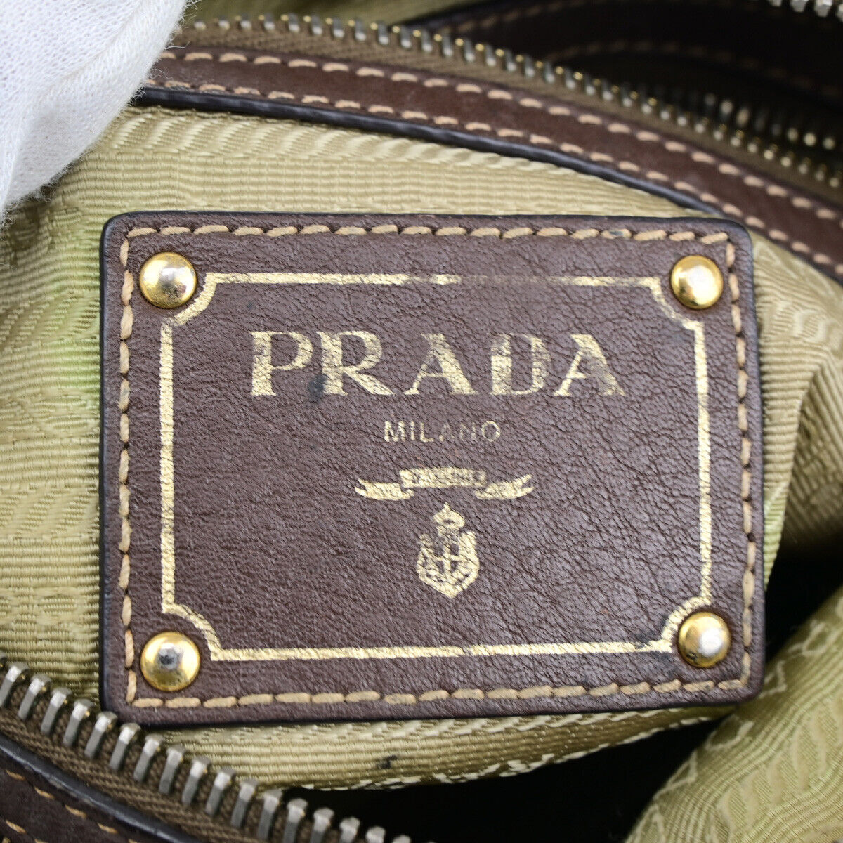 PRADA Logo Crossbody Shoulder Bag Jacquard Leather Brown GHW 60YF090