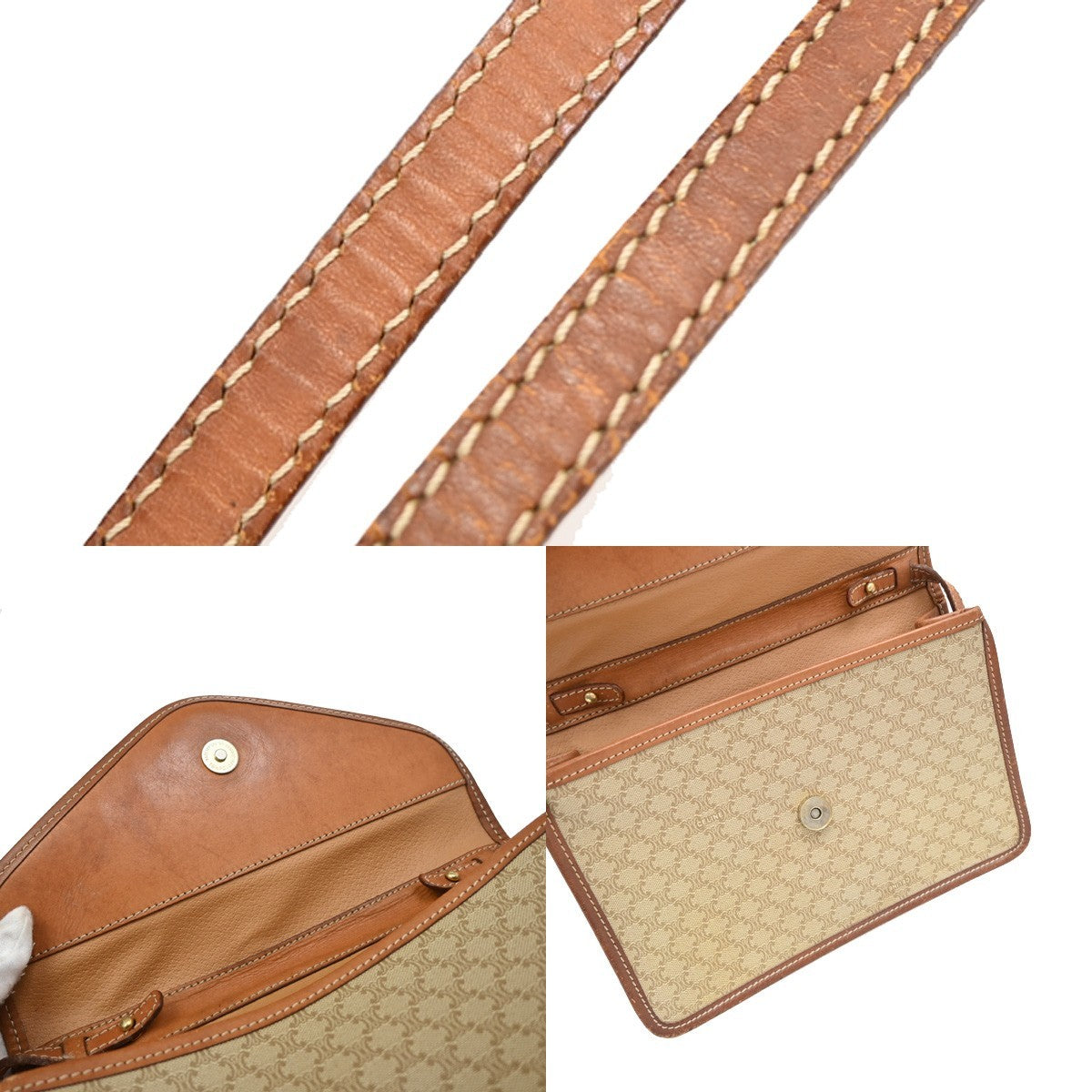 CELINE Logo Macadam Pattern Shoulder Bag PVC Leather Brown Italy 02EF821