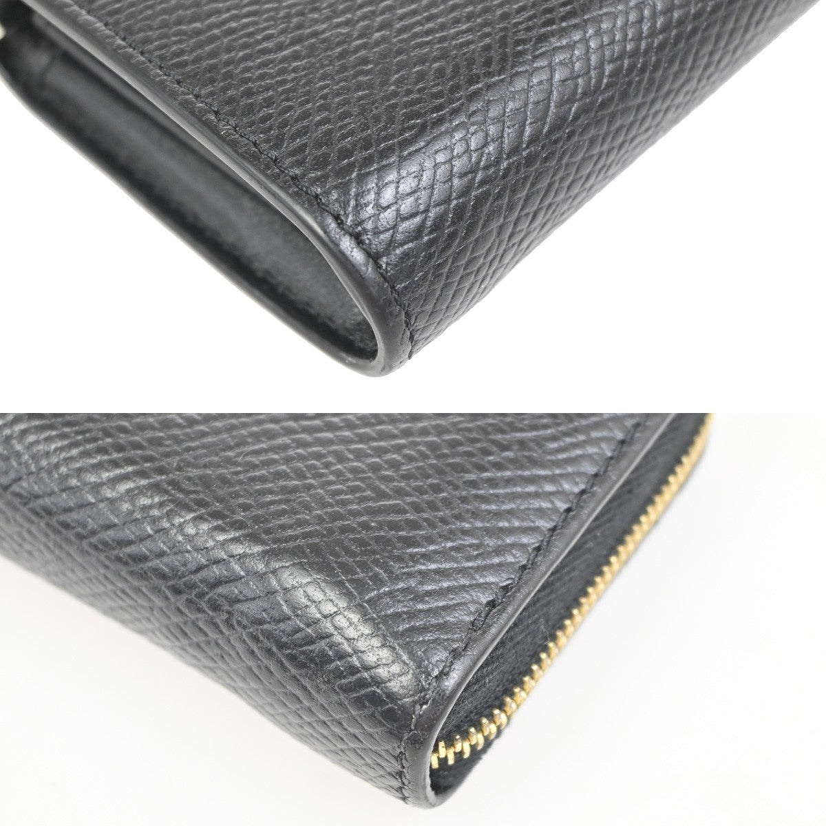 CELINE Logo Mini Zipper Compact Coincase Leather Black Gold Italy 64TA602