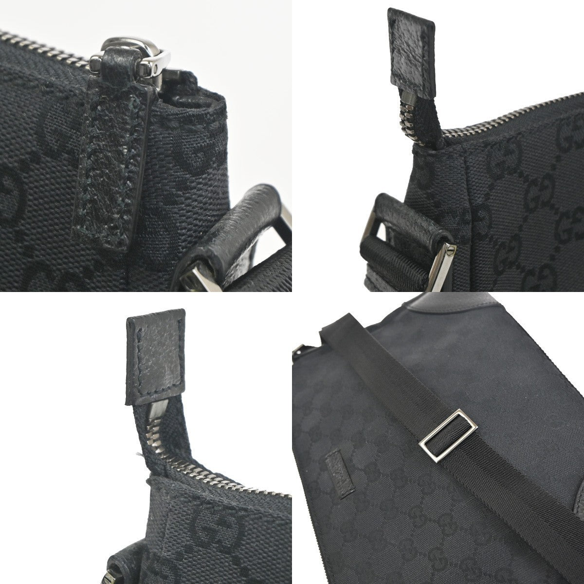GUCCI Logo GG Pattern Cross Body Shoulder Bag Canvas Leather Black Italy 35RL902