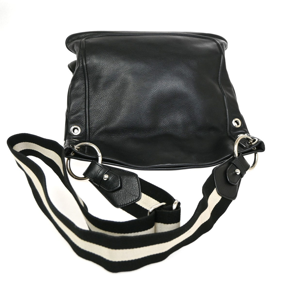 BALLY Logo Crossbody Shoulder Bag  Leather Black SHW Switzerland 02YH850