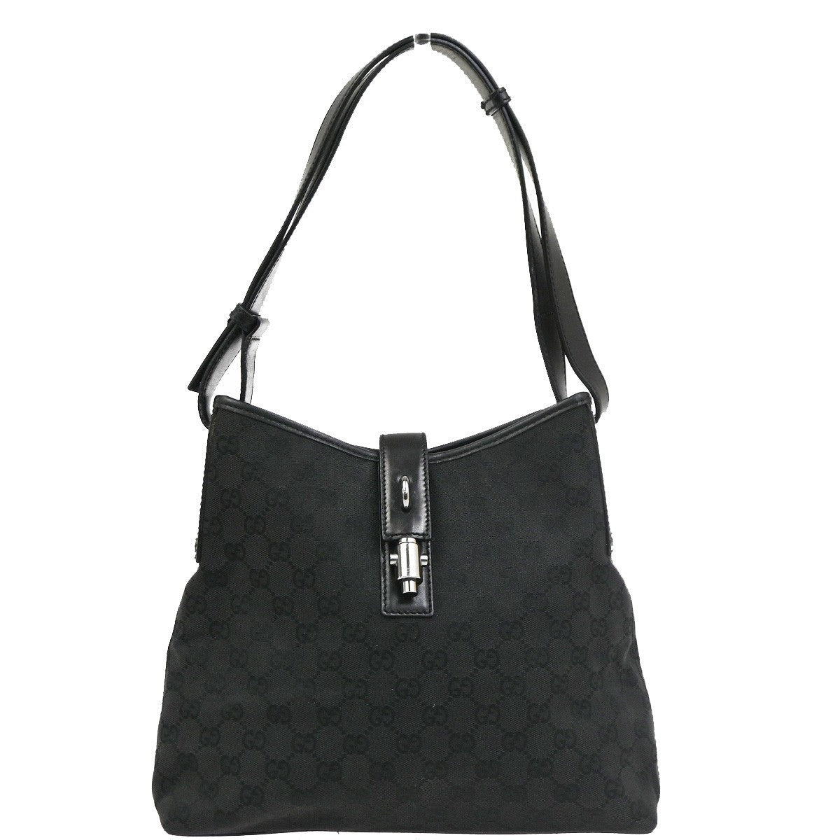 GUCCI Jackie GG Shoulder Hand Bag Canvas Leather Black Sliver Italy 85CB032