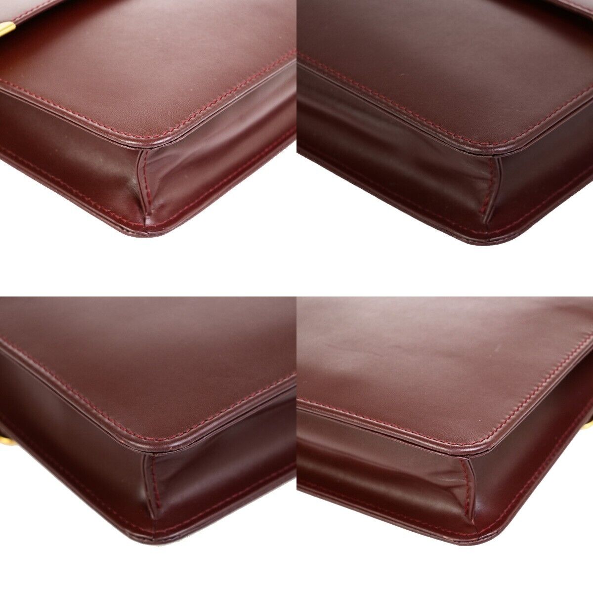 MUST DE CARTIER 2C Logo Clutch Hand Bag Leather Burgundy GHW Italy 05EC983