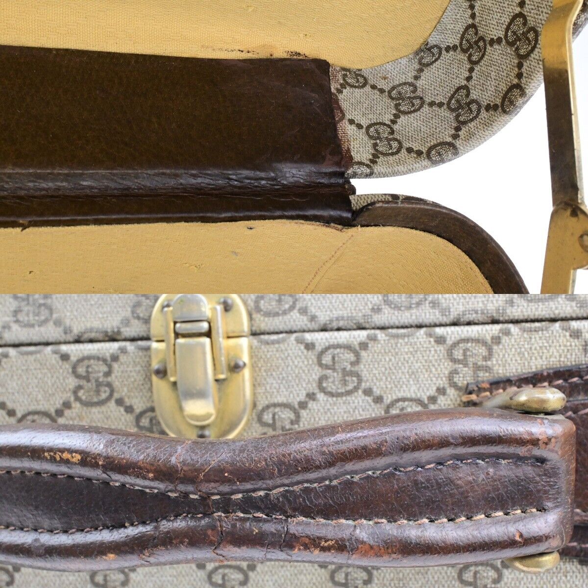 GUCCI Logo GG Pattern Suitcase Hand Bag Supreme Leather Brown Italy 03FB256