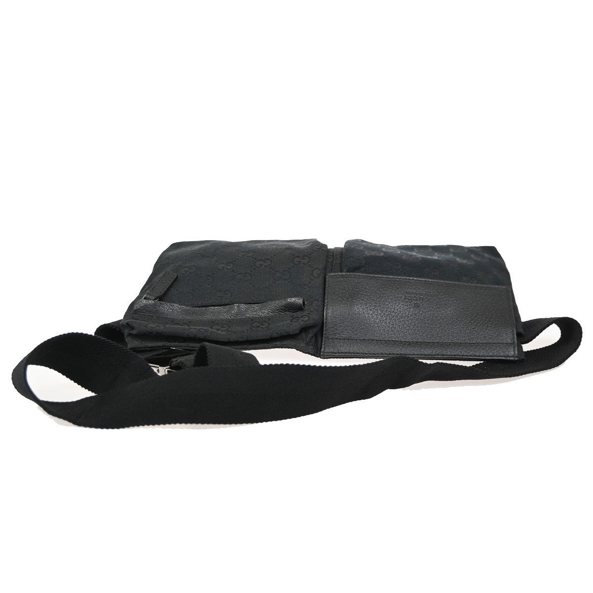 GUCCI Logo GG Pattern Mini Waist Belt Bag Canvas Leather Black SHW Italy 85KC747