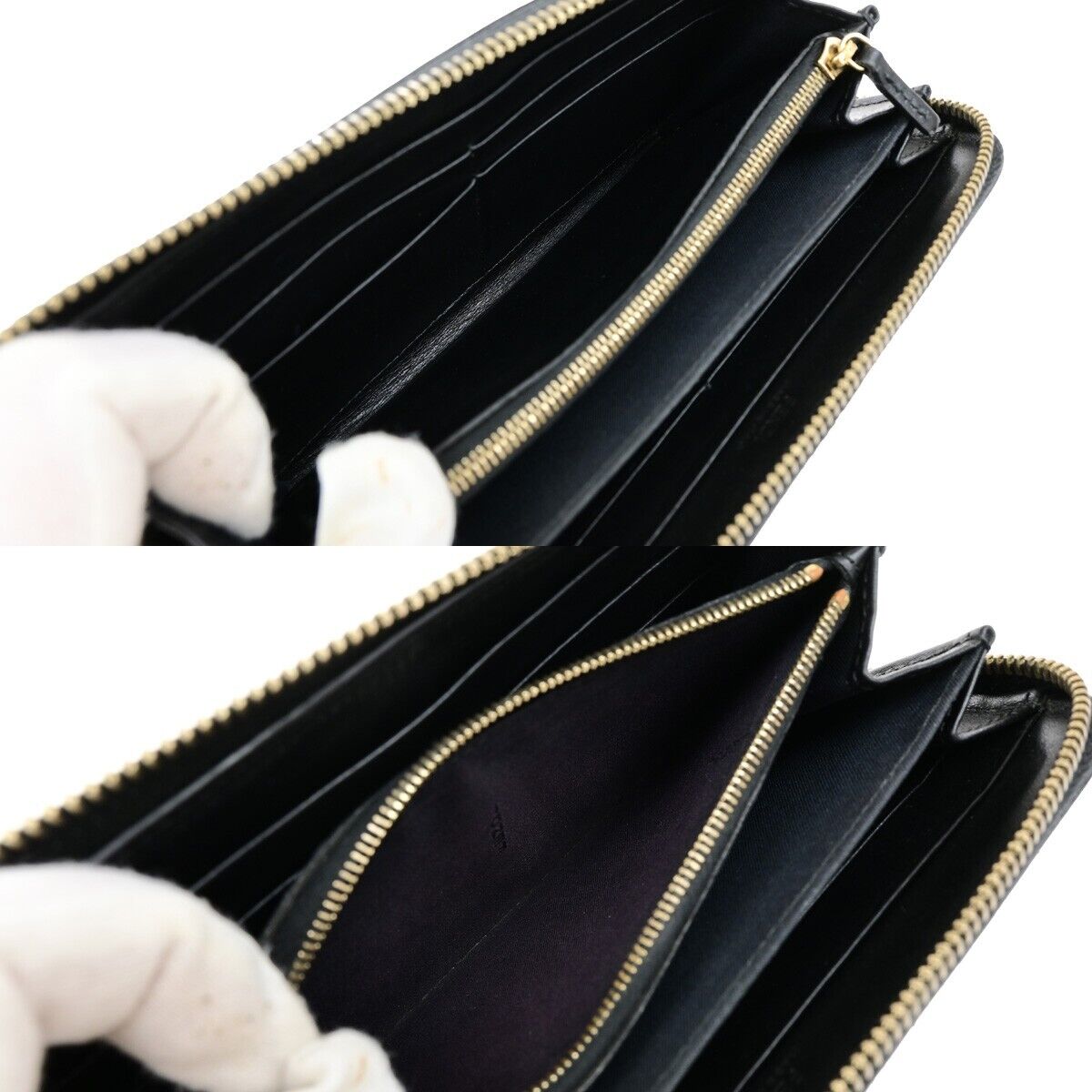 FENDI Logo Zipper Long Around Wallet Leather Black Italy 61EE083