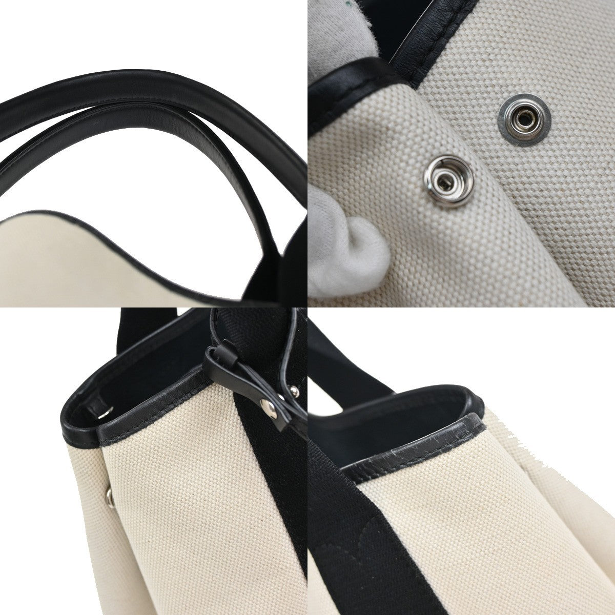 BALENCIAGA Logo Navy Cabas S Hand Tote Bag Canvas Leather Black White 34EF266