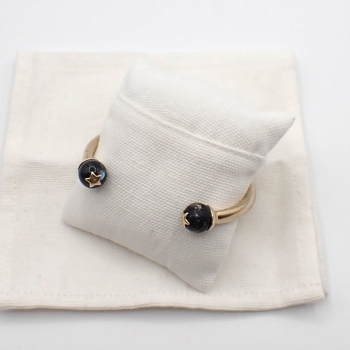 CHRISTIAN DIOR Logo Sphere Bangle Size S Black Enamel Gold 05KP448