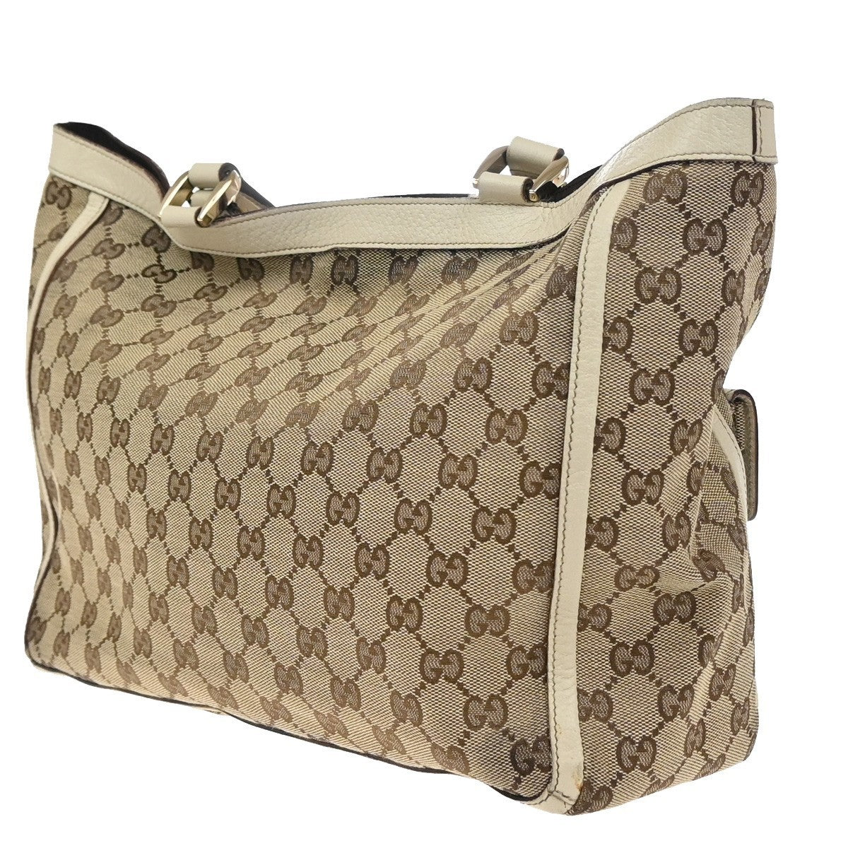 GUCCI Logo GG pattern Shoulder Tote Bag Canvas Leather Brown White Italy 85KP250