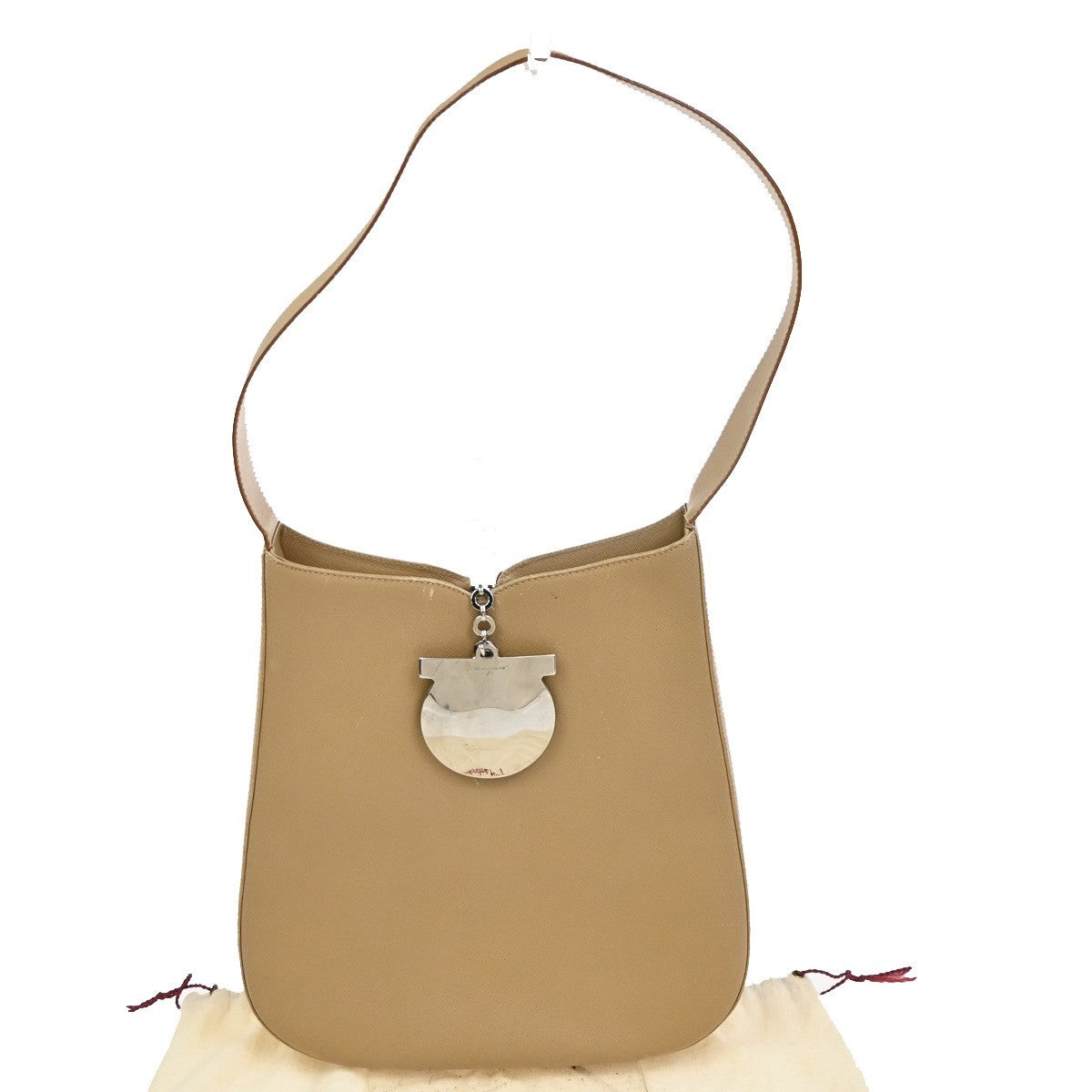 SALVATORE FERRAGAMO Logo Gancini Shoulder Bag Leather Beige SHW Italy 62KC642