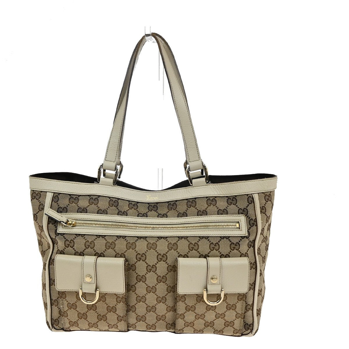 GUCCI Logo GG pattern Shoulder Tote Bag Canvas Leather Brown Beige Italy 85FB560