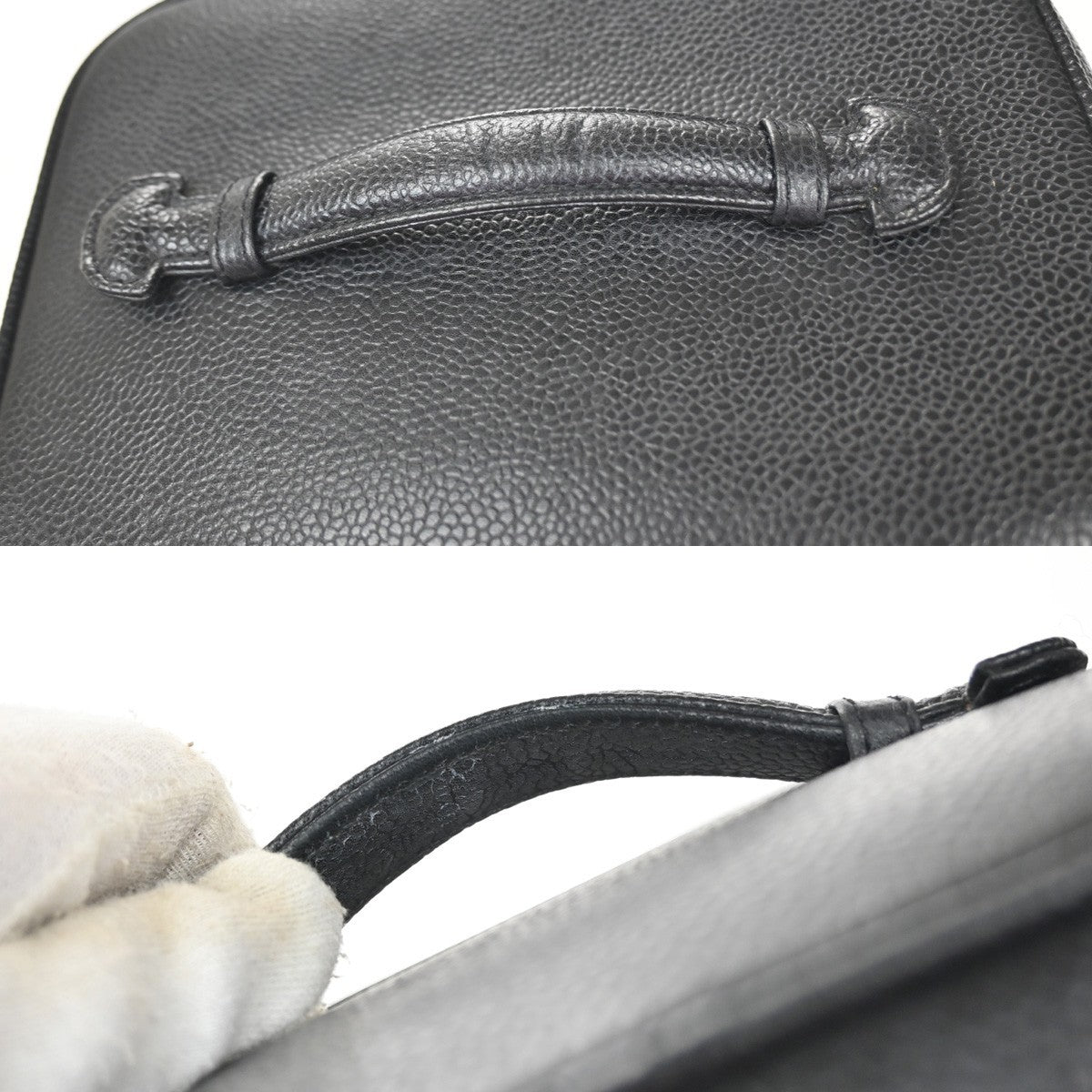 CHANEL CC Logo Vanity Hand Bag Grained Calfskin Leather Black GHW VTG 18RQ016