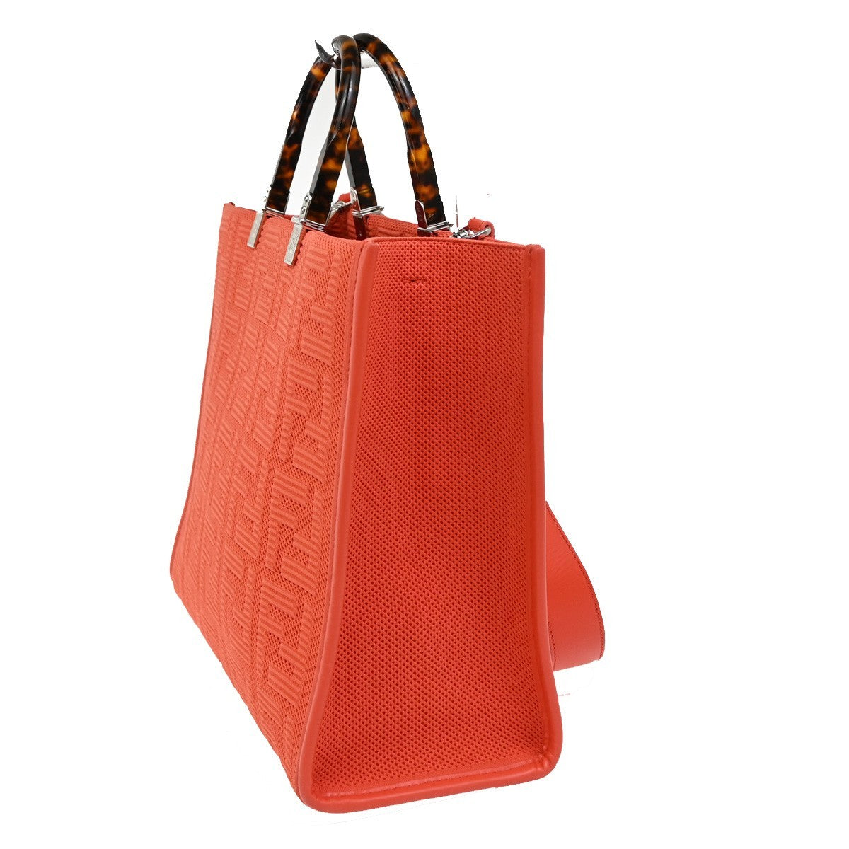 FENDI Logo Zucca Pattern 2way Tote Shoulder Bag Canvas Leather Orange 650RF496