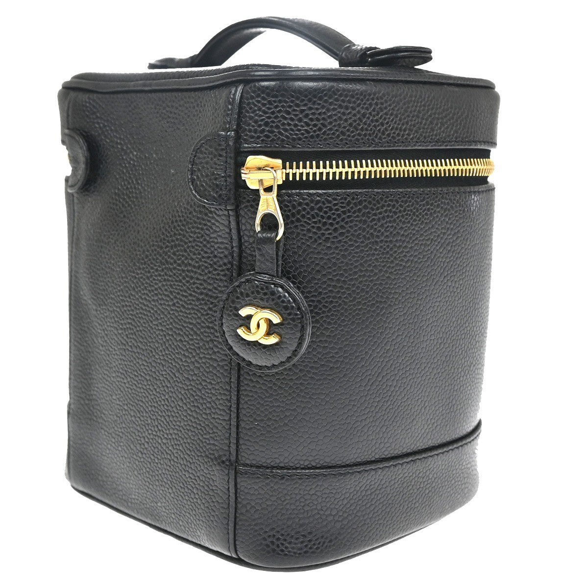 CHANEL CC Logo Vanity Hand Bag Grained Calfskin Leather Black GHW France 53CA769
