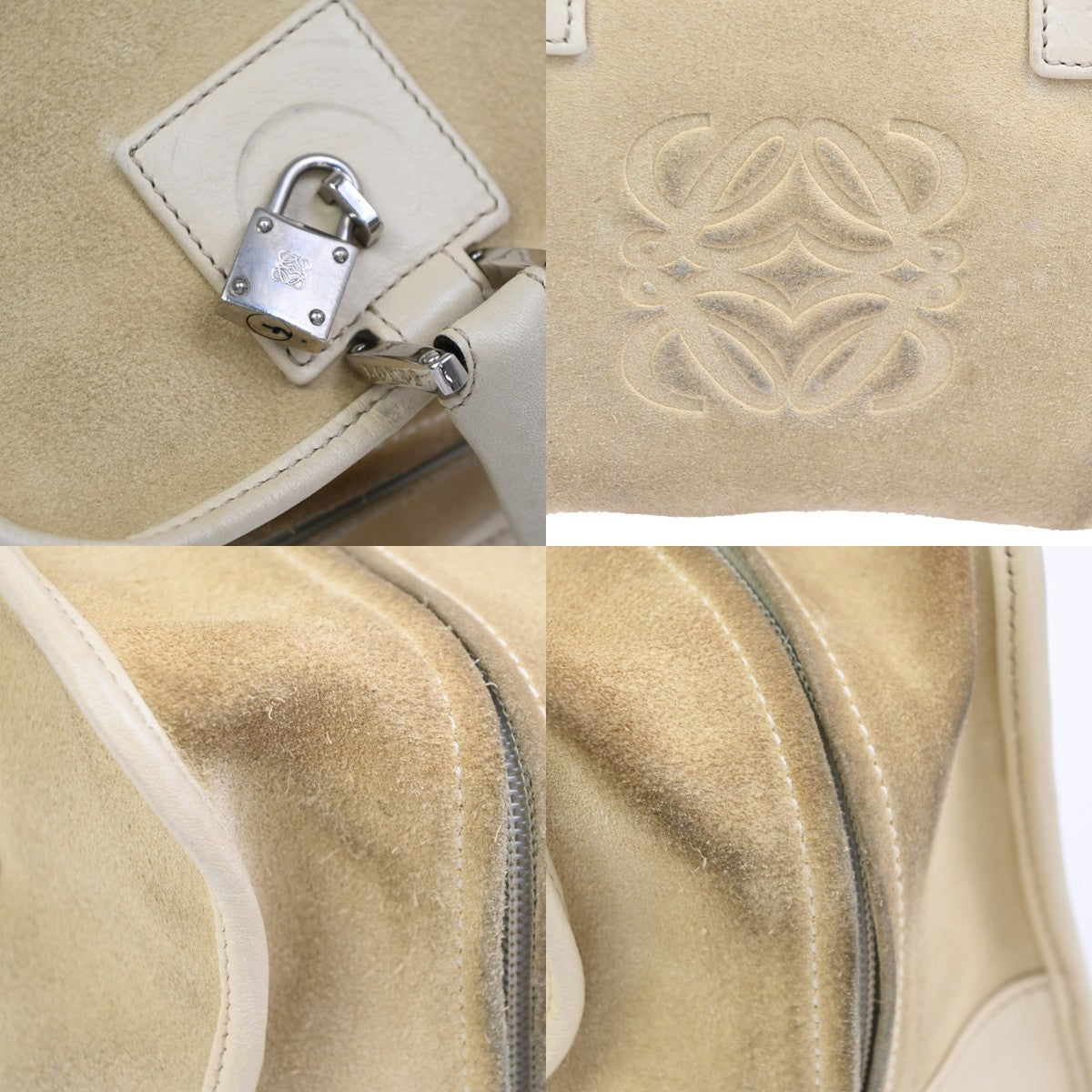 LOEWE Anagram logo Amazona 28 Handbag Suede Leather Beige Spain SHW 38CA785