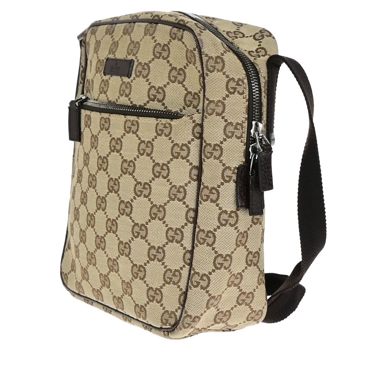 GUCCI Logo GG Pattern Crossbody Shoulder Bag Canvas Leather Brown SHW 69EC910