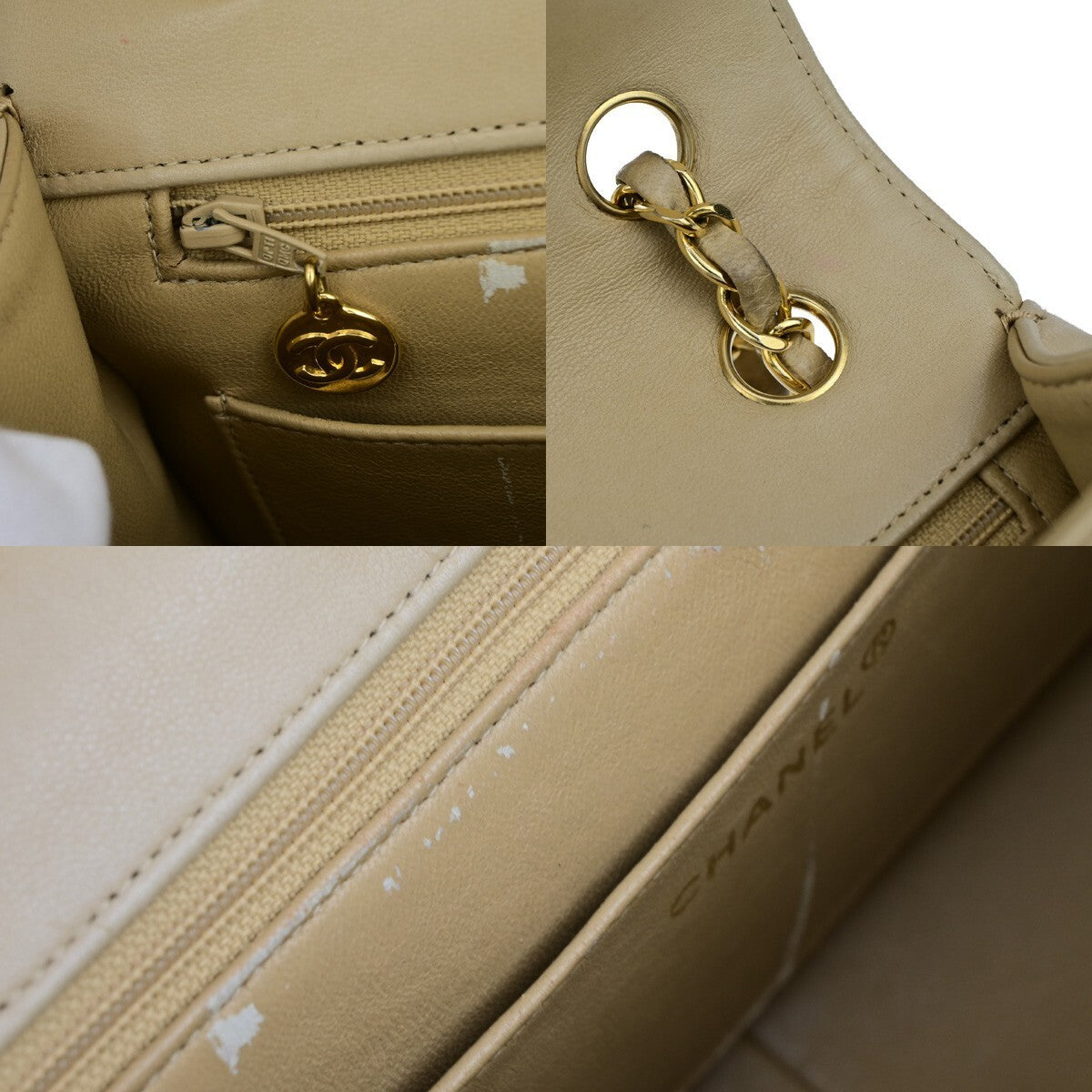 CHANEL CC Logo Bias Stitch Chain Shoulder Bag Leather Beige GHW France 617RK443