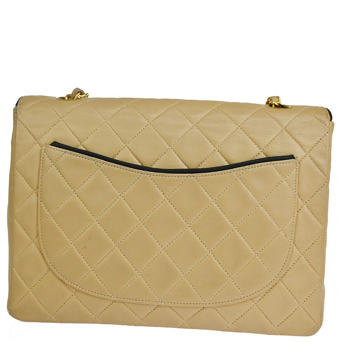 CHANEL CC Matelasse Chain Shoulder Bag Leather Beige Black GHW Vintage 318RJ663
