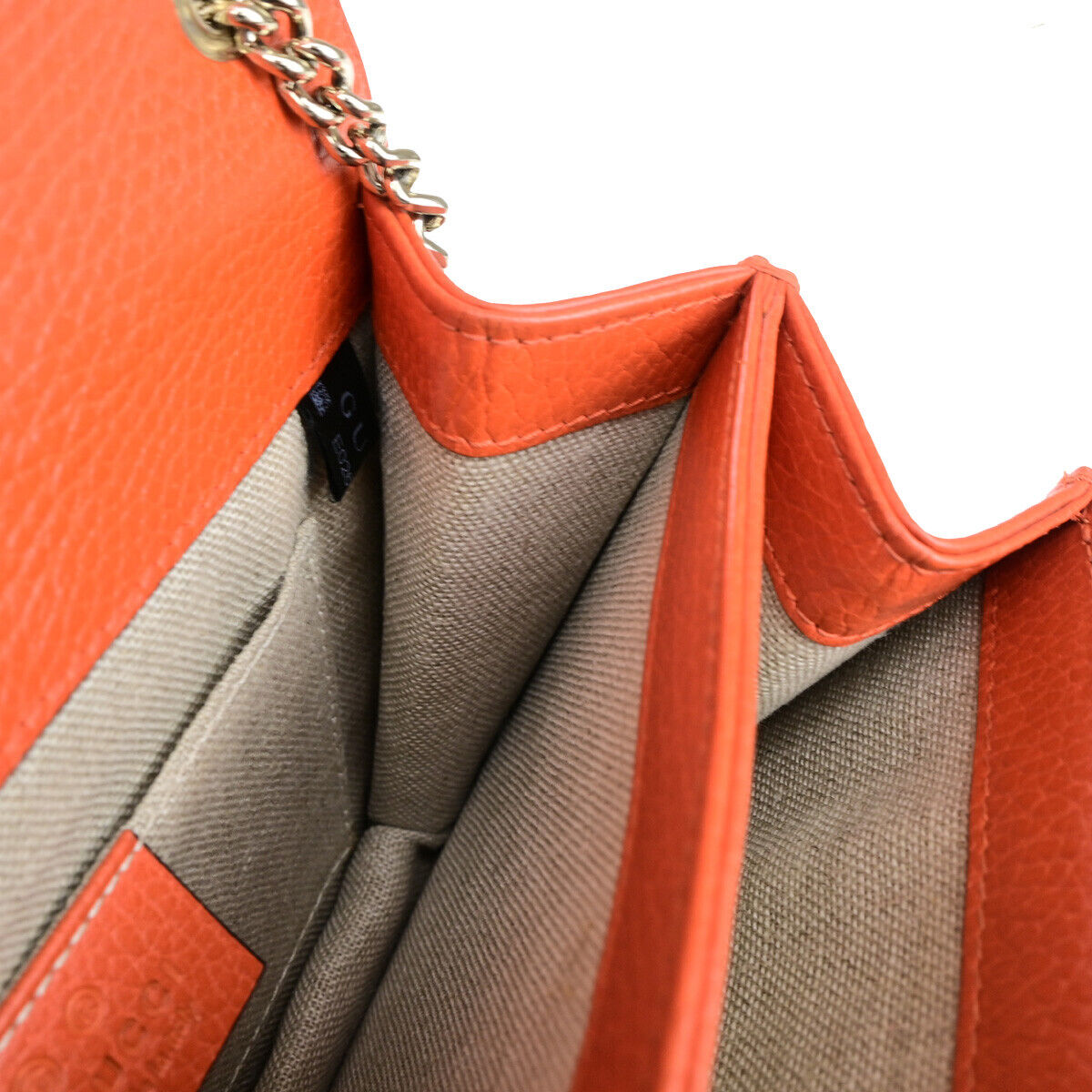 GUCCI Logo Interlocking G Chain Mini Shoulder Bag Leather Orange GHW 58YG618