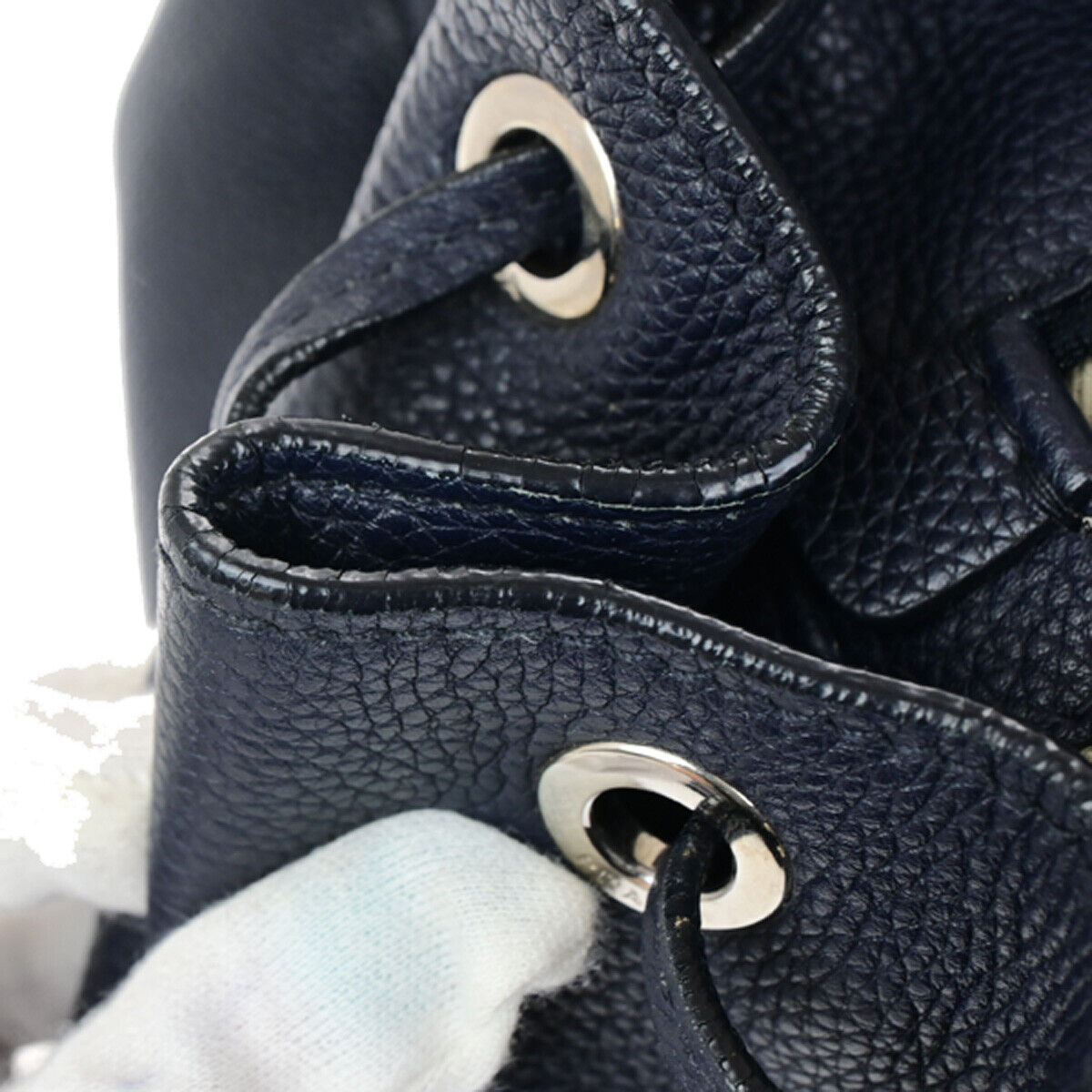 PRADA Logo Backpack Bag Leather Navy Blue Baltico Silver Italy 667RK115