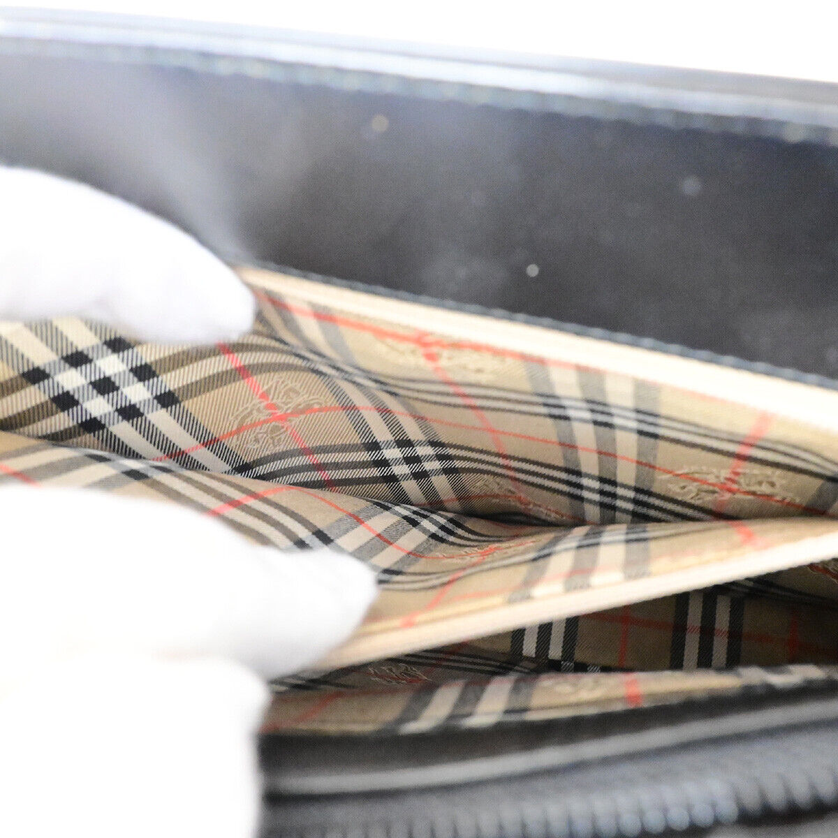 BURBERRY Logo Hand Tote Bag Nova Check Leather Black SHW 62SJ434
