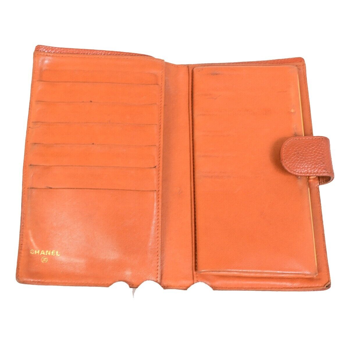 CHANEL CC Long Bifold Wallet Purse Caviar Skin Leather Brown GHW Vintage 62YE756