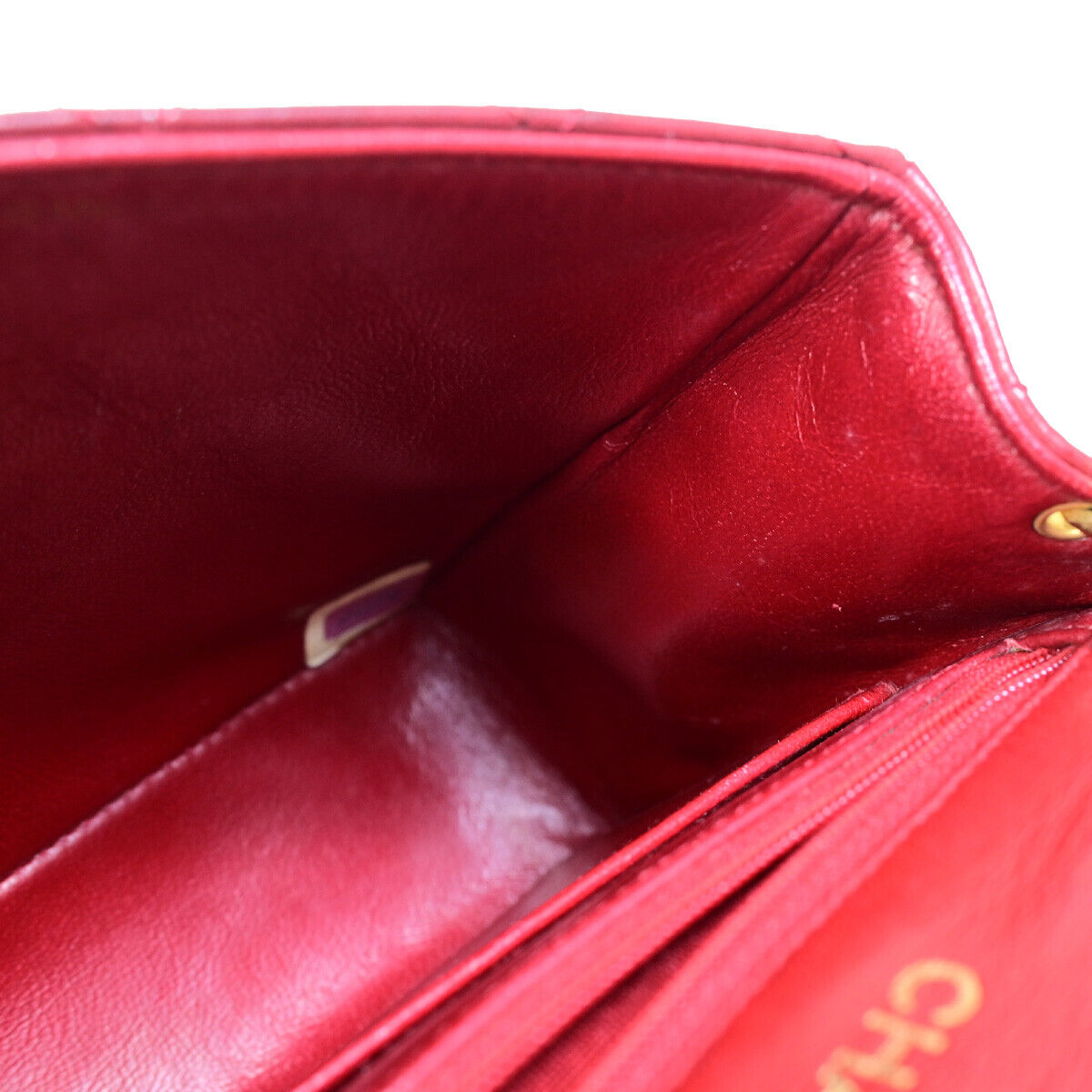 CHANEL CC Mini Matelasse Chain Shoulder Bag Leather Red GHW Vintage 629RJ920