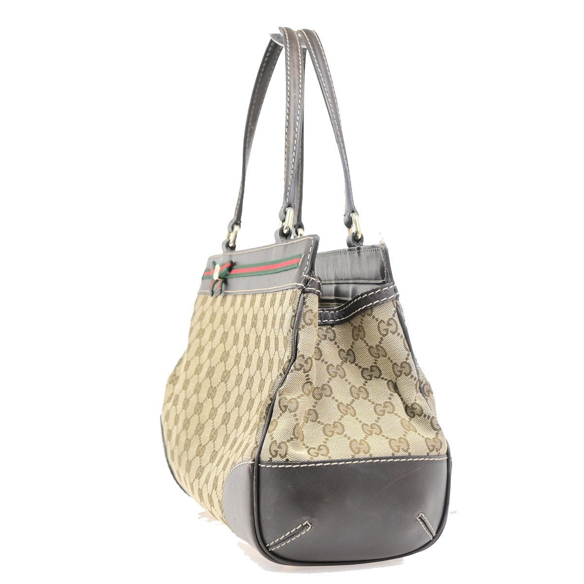 Gucci Logo Mayfair Bow Tote Bag GG Canvas Leather Beige/Brown GHW Italy 75PA125