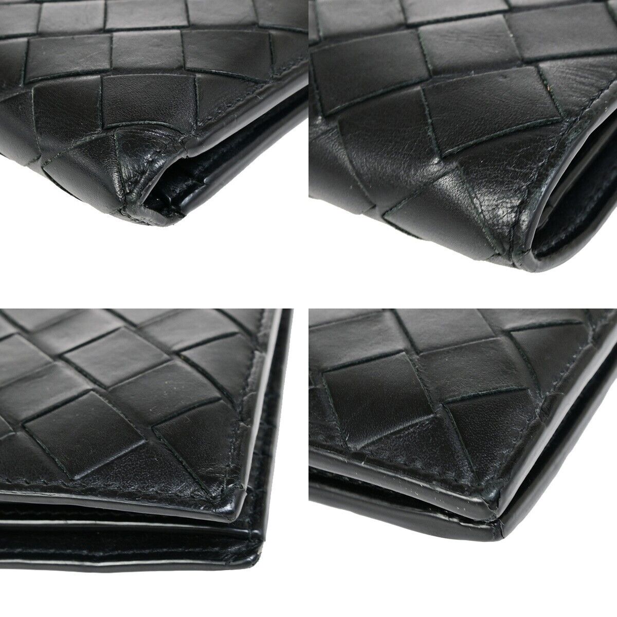 BOTTEGA VENETA Logo Intrecciato Bifold Compact Wallet Leather Black 68FA908