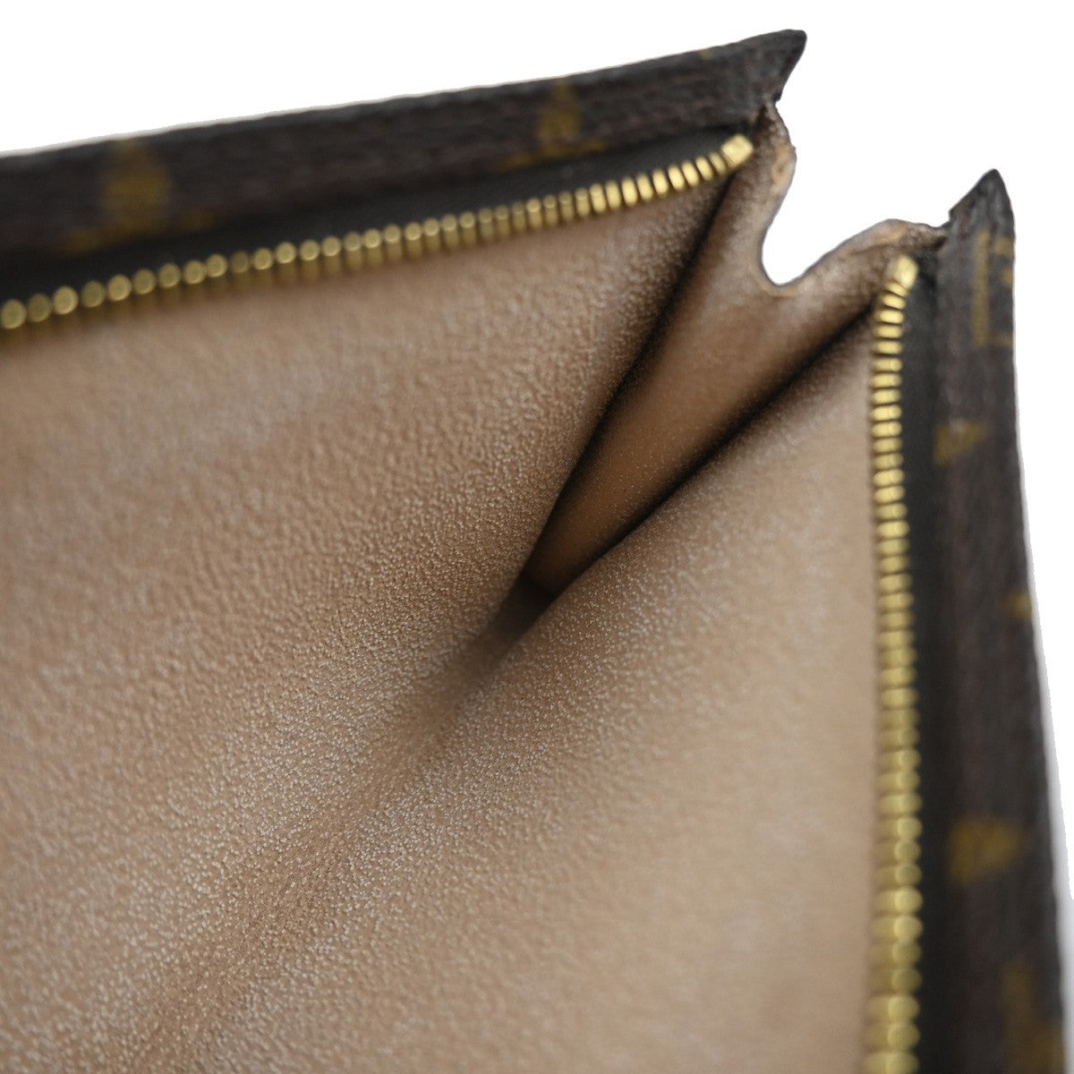 LOUIS VUITTON LV Logo Bucket GM Pouch Bag Monogram Leather Brown Gold 04KP602