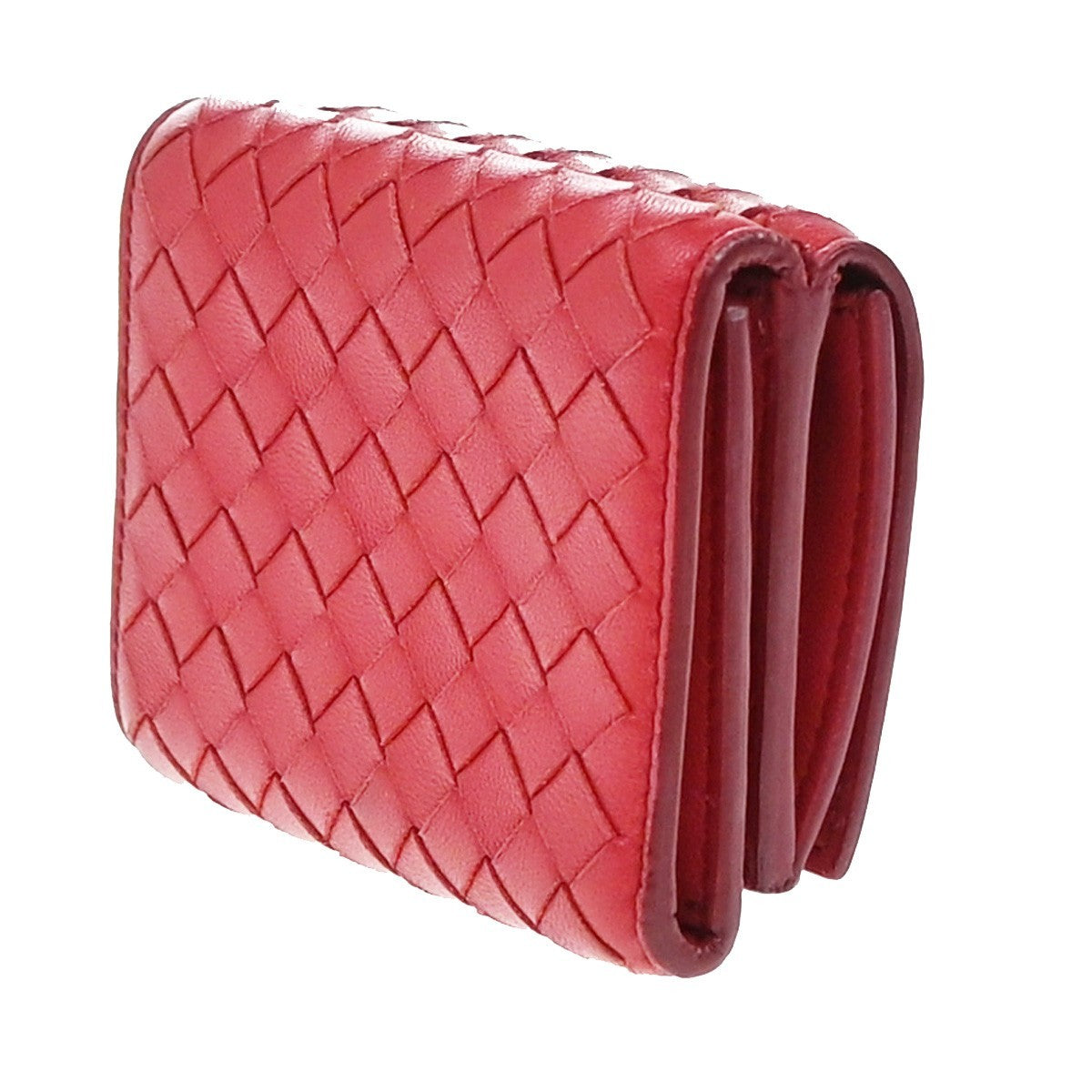 BOTTEGA VENETA INTRECCIATO Trifold Compact Wallet Leather Red Italy 30EF906
