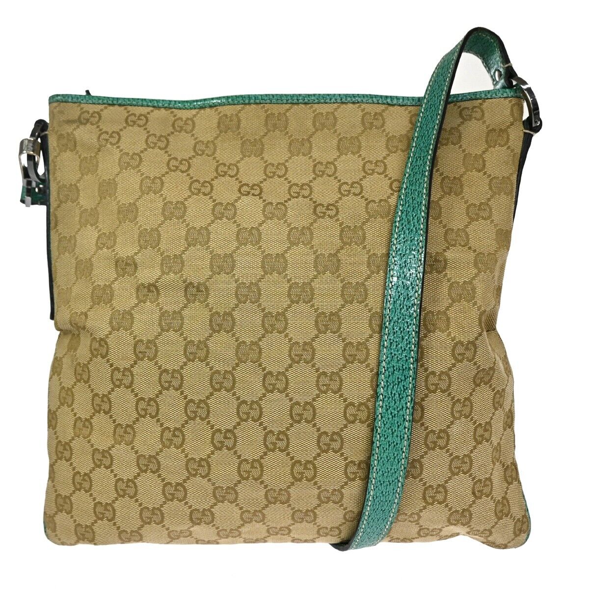 GUCCI Logo GG Pattern Crossbody Shoulder Bag Canvas Leather Beige Green 67EA104