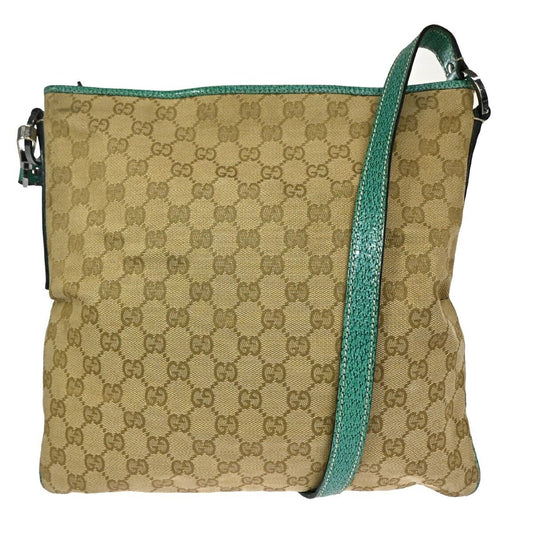 GUCCI Logo GG Pattern Crossbody Shoulder Bag Canvas Leather Beige Green 67EA104