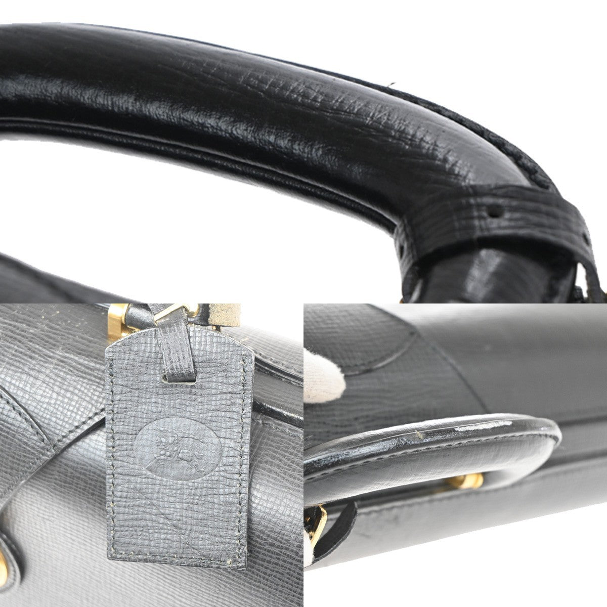 BURBERRY Logo Dulles Hand Bag Leather Black GHW 68TA157