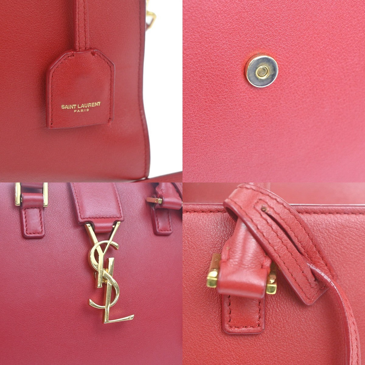 SAINT LAURENT Baby Cabas YSL 2way Shoulder Hand Bag Leather Red Italy 97RL889