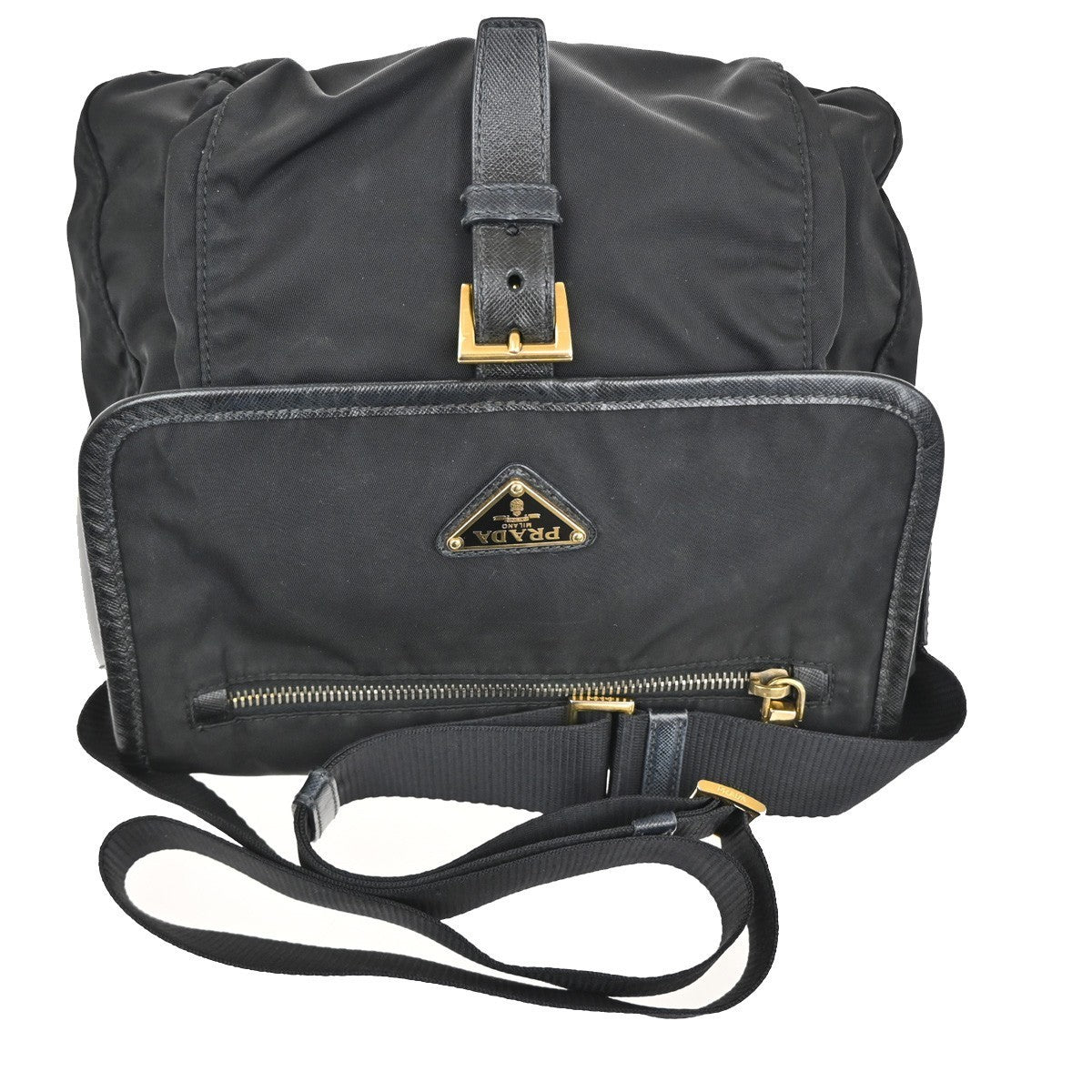 PRADA Plate Logo Tessuto Shoulder Bag Nylon Leather Black GHW Italy 33TA379