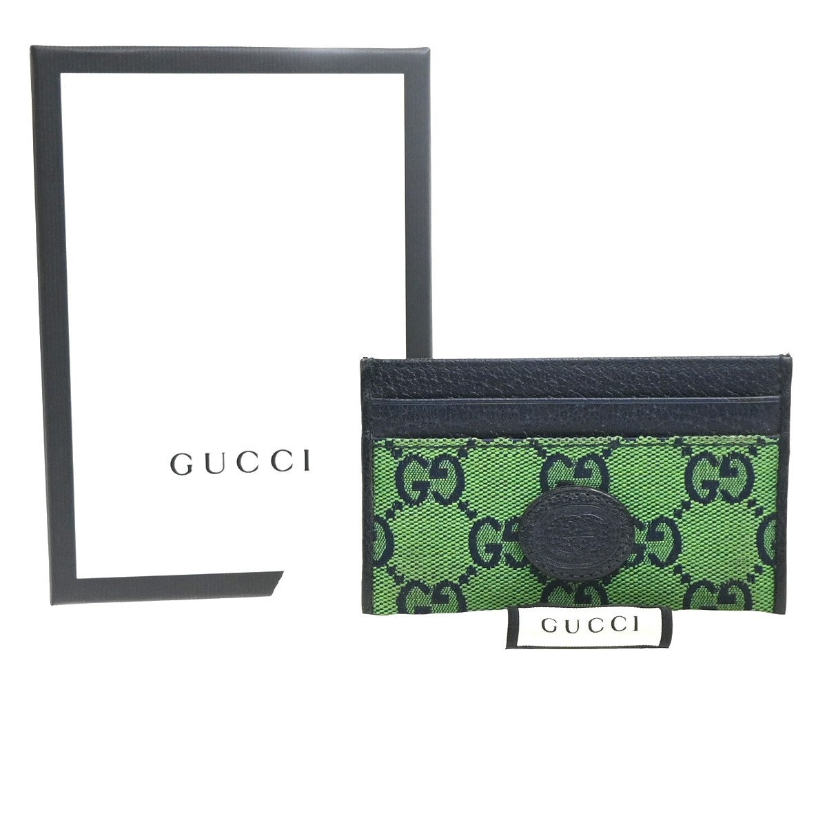 GUCCI Logo GG Pattern Card Case Canvas Leather Green Navy Blue Italy 67MA478