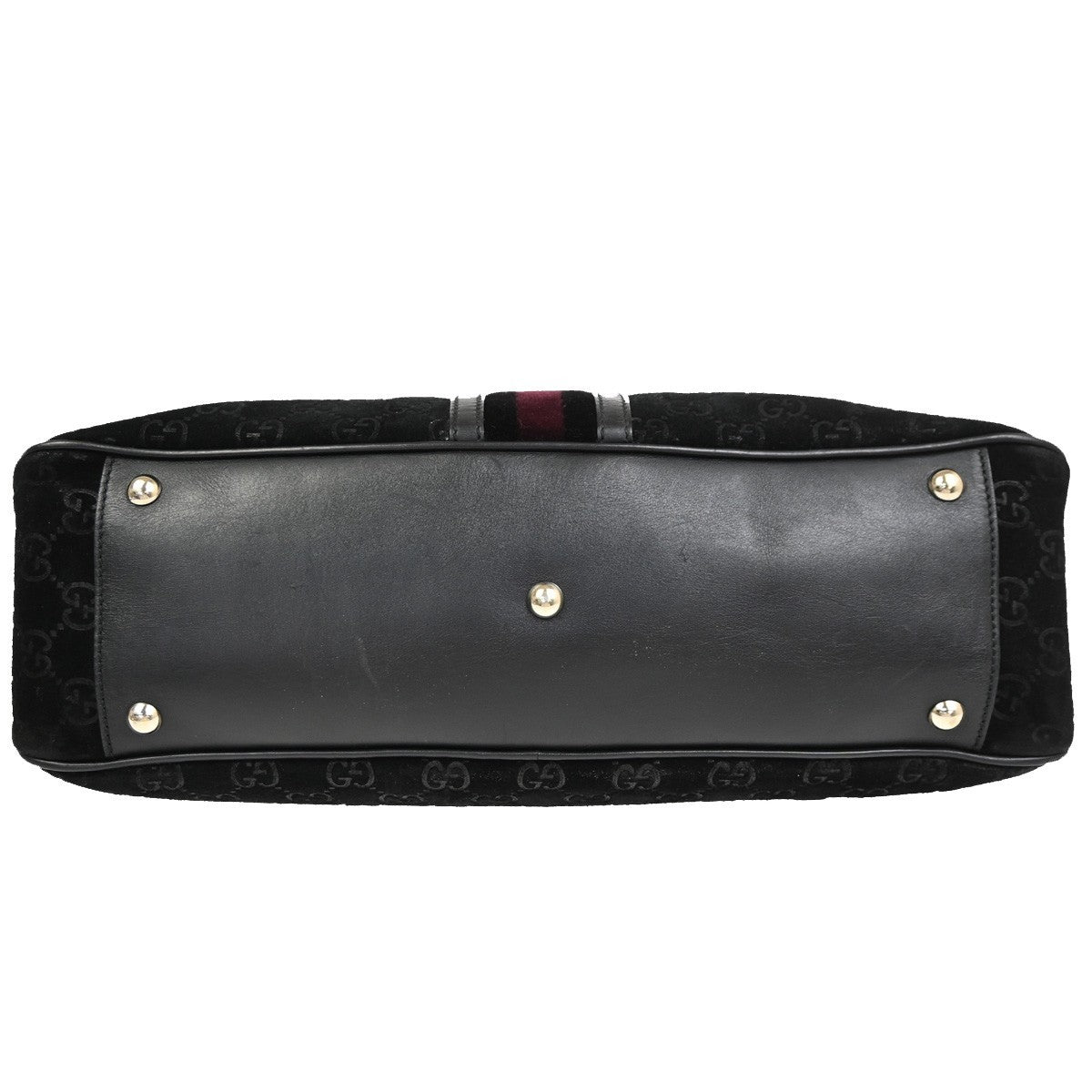 GUCCI GG Logo Sherry Line Shoulder Hand Bag Suede Leather Black Italy 10CA953