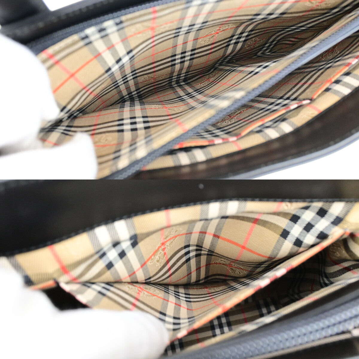 Burberrys Logo Nova Check Hand Tote Bag Canvas Leather Black Beige 31YG606