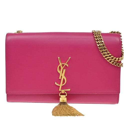 SAINT LAURENT YSL Logo 2Way Chain Shoulder Clutch Bag Pink GHW Italy 50RF689