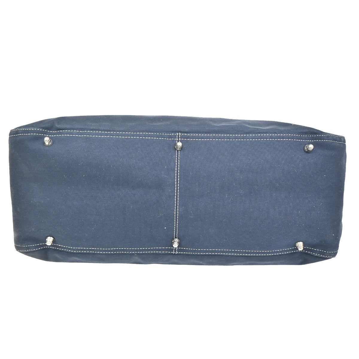FENDI FF Logo Hand Bag Tote Bag Canvas Demin Leather Navy Blue Italy 78ZA127