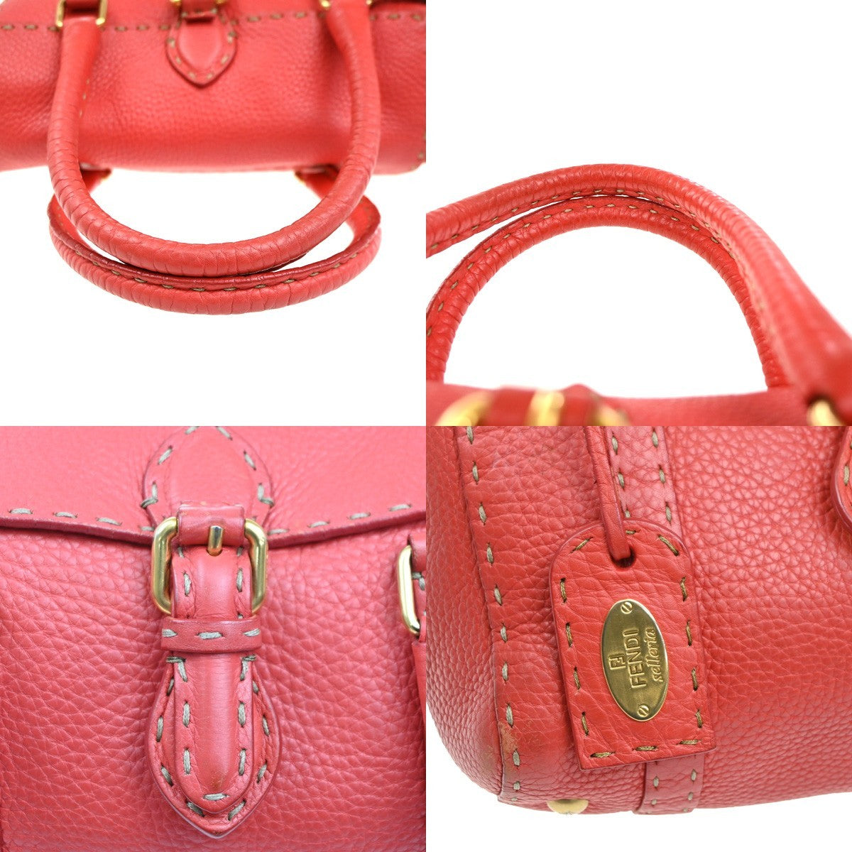 10.Live FENDI Logo Selleria Mini Linda Hand Bag Leather Red GHW Italy 31MA128