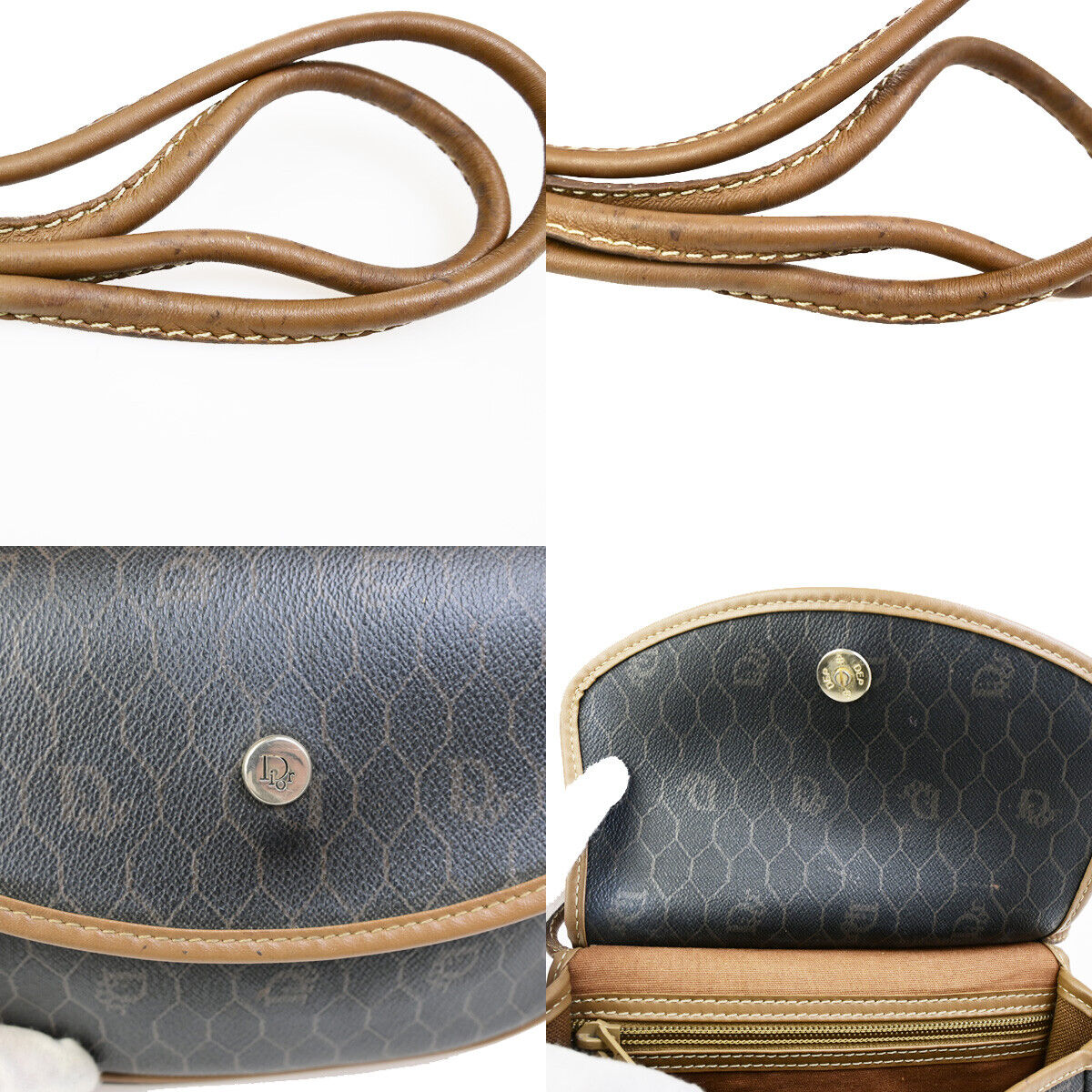CHRISTIAN DIOR Logo Honeycomb Mini Shoulder Bag PVC Leather Brown GHW 61YG492