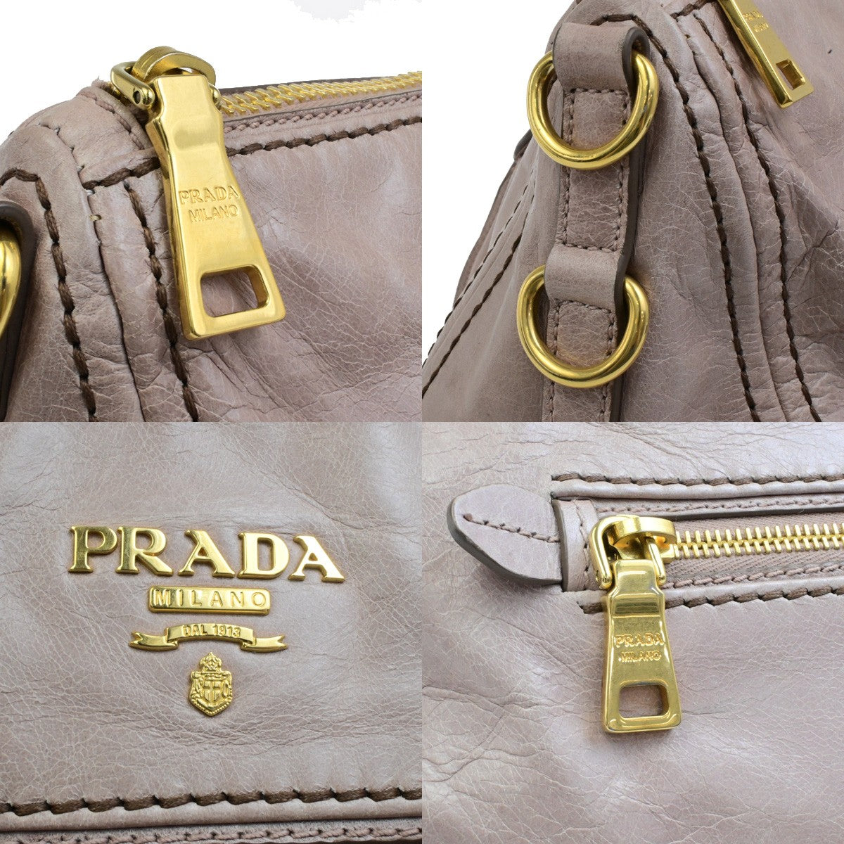 PRADA Logo Vitello Shine Shoulder Hand Bag Leather Pink Mughetto GHW 38YH125