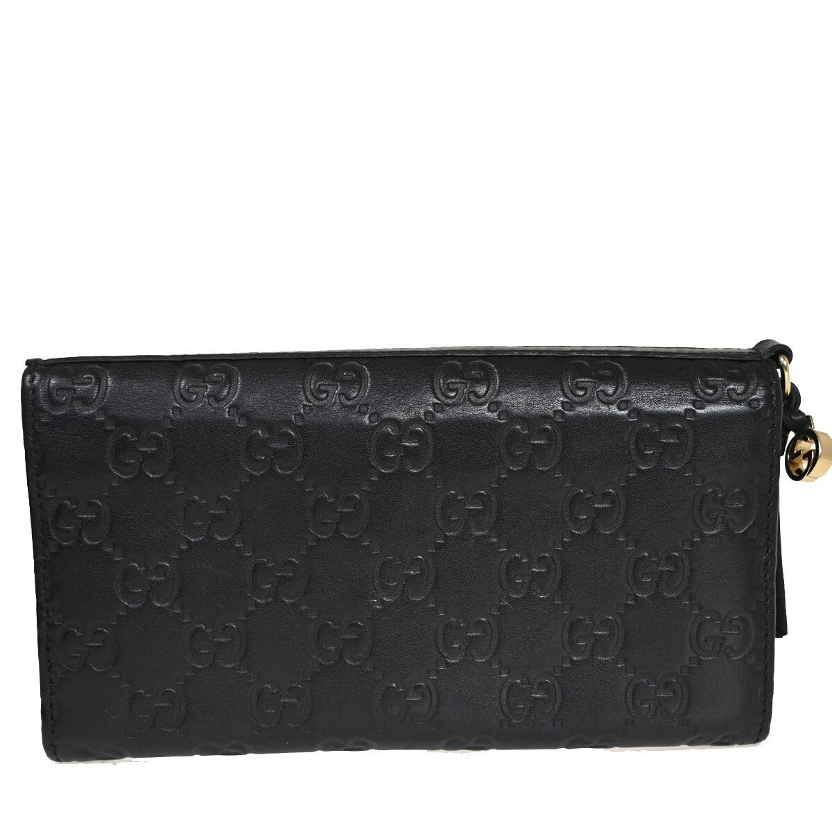 GUCCI Micro Guccissima GG Pattern Long Bifold Wallet Leather Black Gold 32EA632