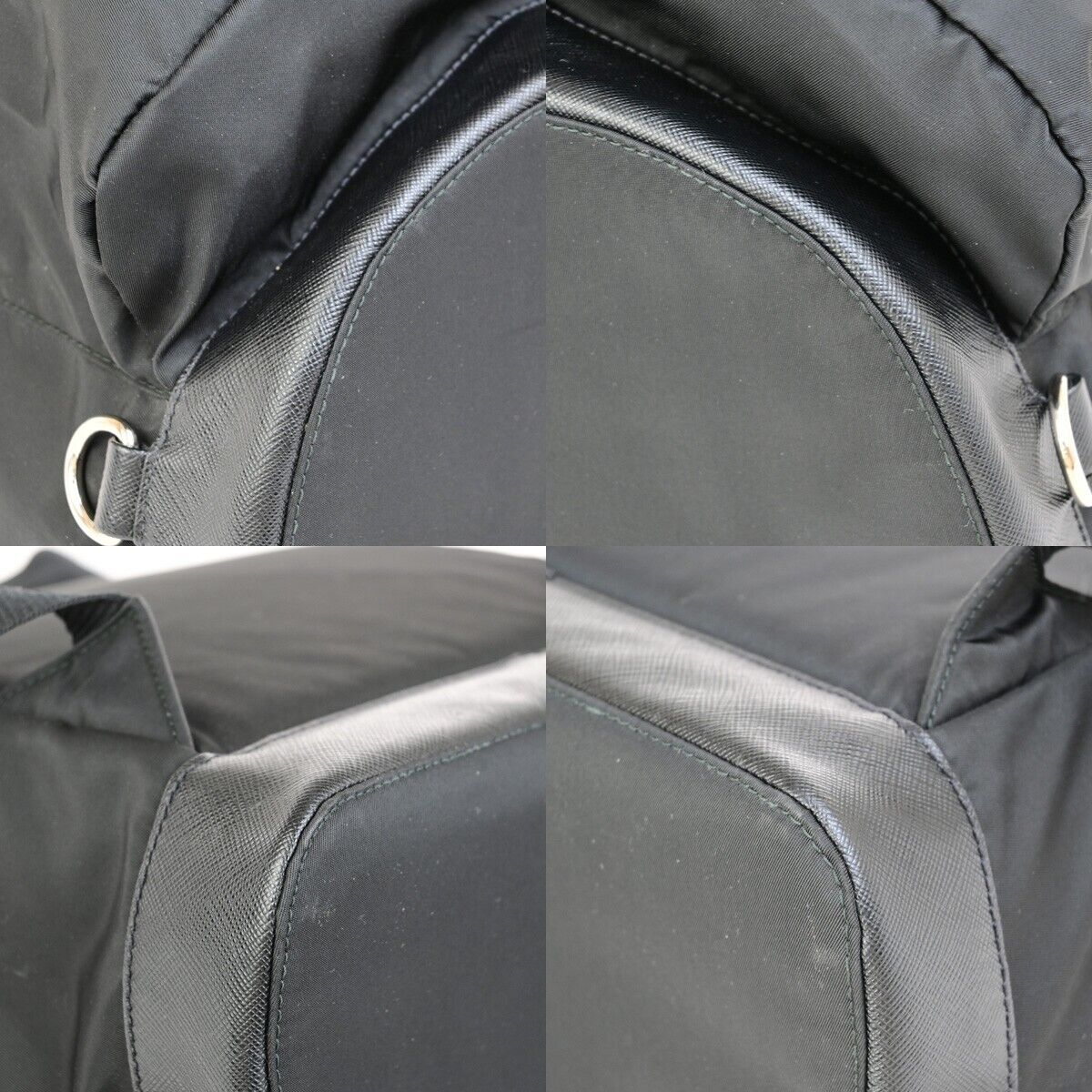 PRADA MILANO Logo Backpack Bag Nylon Leather Black Silver Made In Italy 91RK723