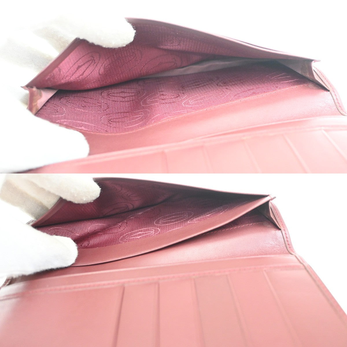 MUST DE CARTIER 2C Logo Bifold Long Wallet Purse Leather Red GHW 01KD061