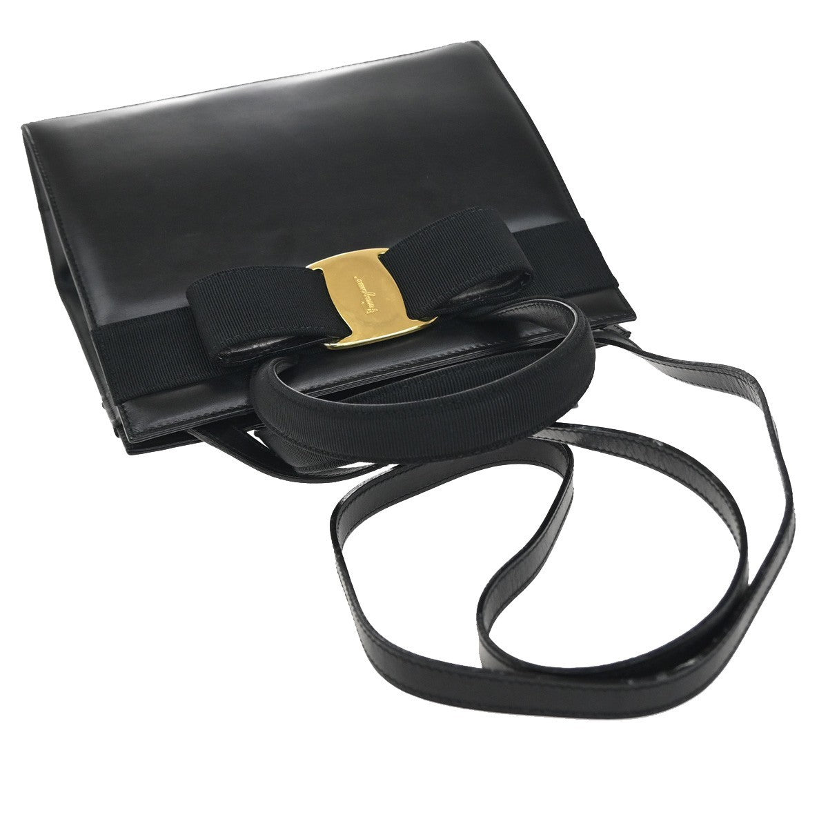 SALVATORE FERRAGAMO Logo Vara 2Way Shoulder Hand Bag Canvas Leather BK 86EF774